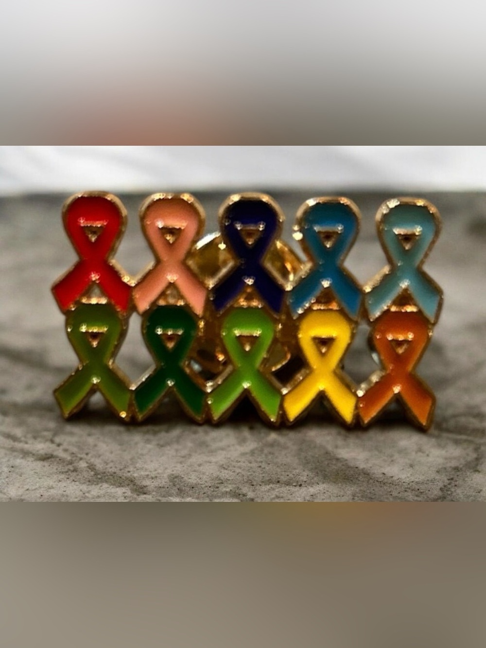 Multicolor Enamel Awareness Ribbon Lapel Pin - Gold Trim
